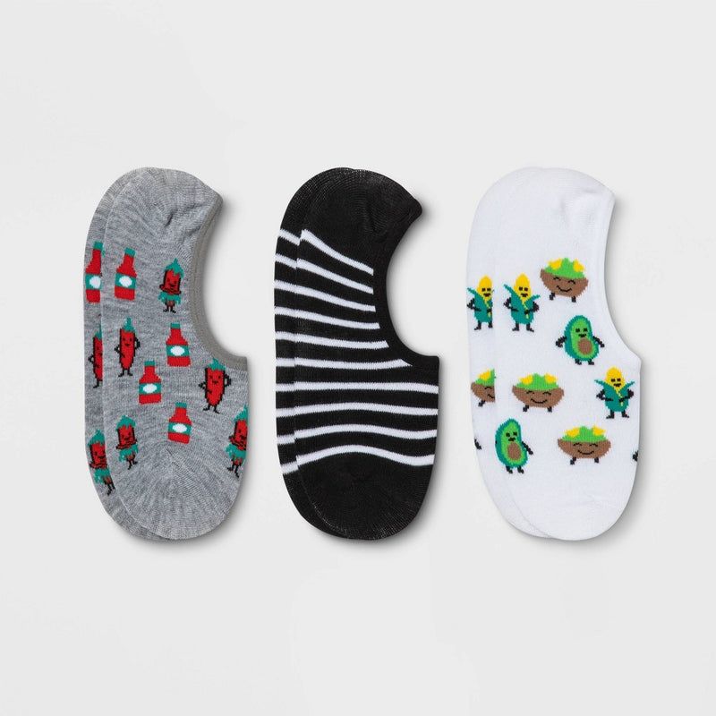 Women's Avocado & Chili 3pk Liner Socks - Xhilaration White/Black/Heather Gray 4-10