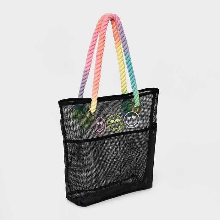 Girls' Smiley Mesh Tote Bag- art class Black