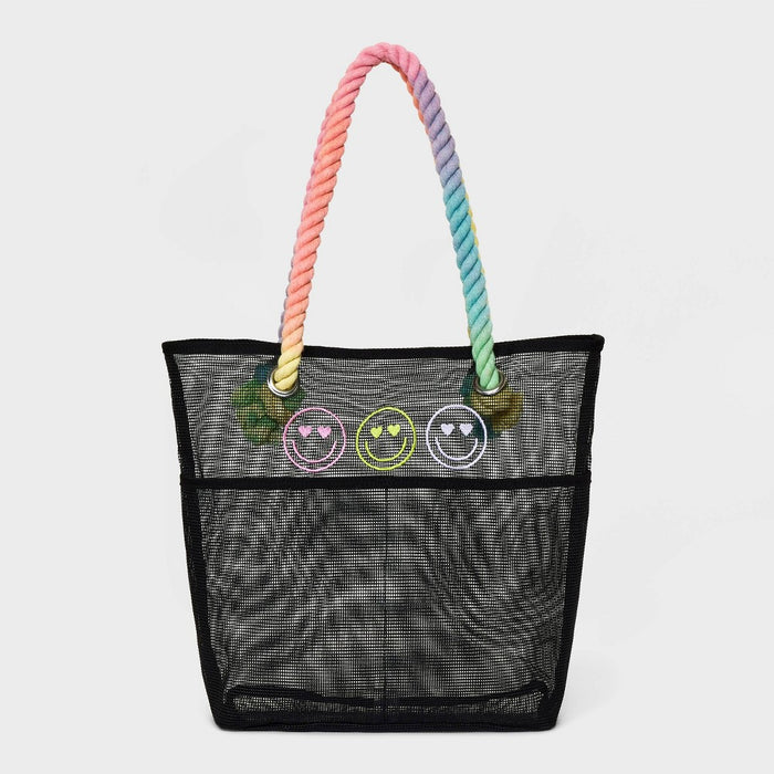 Girls' Smiley Mesh Tote Bag- art class Black