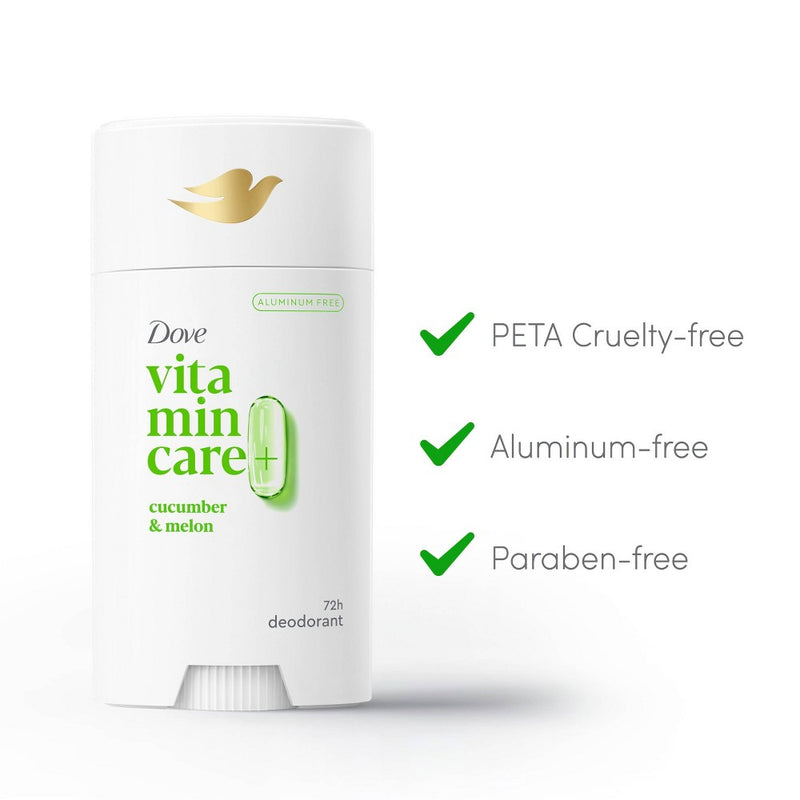 Dove Beauty VitaminCare+ Aluminum Free Cucumber & Melon Deodorant Stick for Women - 2.6oz