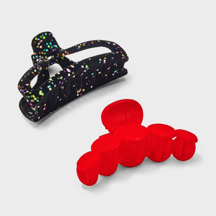 Girls' 2pk Velvet Claw Clips - art class Red/Black