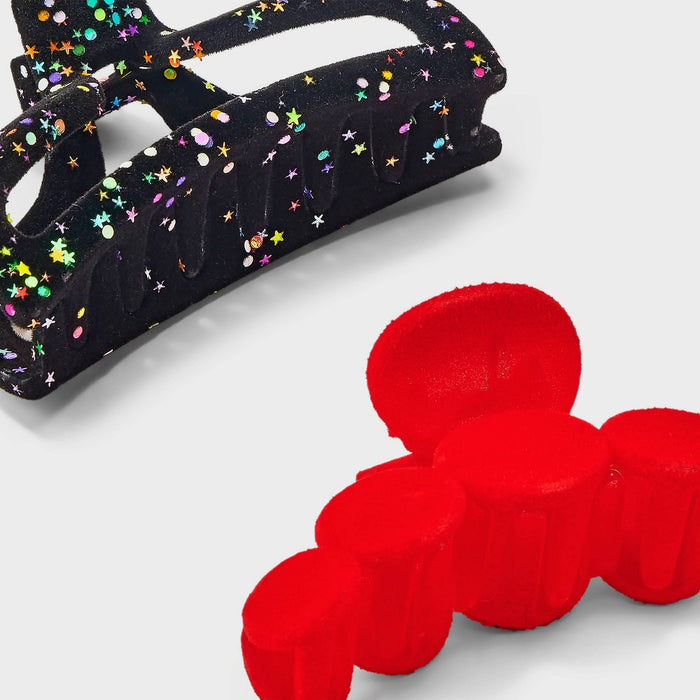 Girls' 2pk Velvet Claw Clips - art class Red/Black