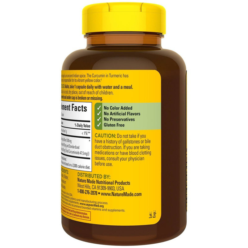Nature Made Turmeric Curcumin 500mg Capsules for Antioxidant Support - 120ct
