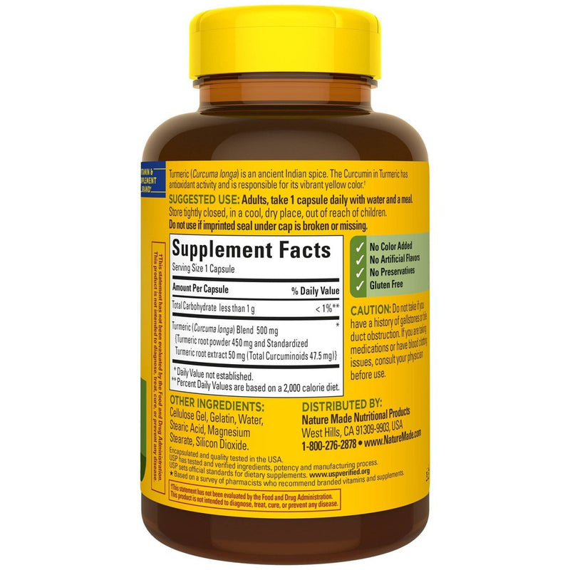 Nature Made Turmeric Curcumin 500mg Capsules for Antioxidant Support - 120ct