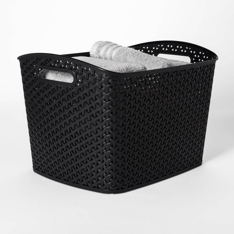 Y-Weave XL Curved Decorative Storage Basket Black - Brightroom