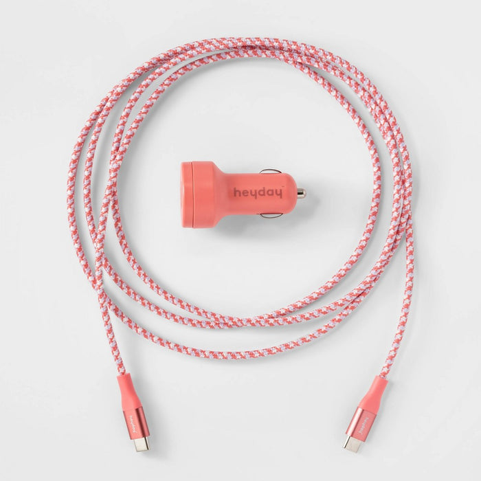 USB Car Charger with 6' USB-C to USB-C Braided Cable - heyday Rose