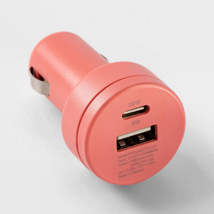 USB Car Charger with 6' USB-C to USB-C Braided Cable - heyday Rose