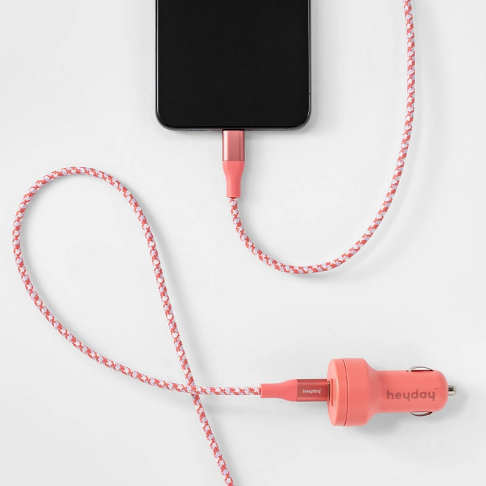 USB Car Charger with 6' USB-C to USB-C Braided Cable - heyday Rose