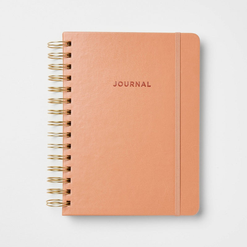 240pg College Ruled Journal 8"x6.5" Embossed Brown Faux Leather - Threshold