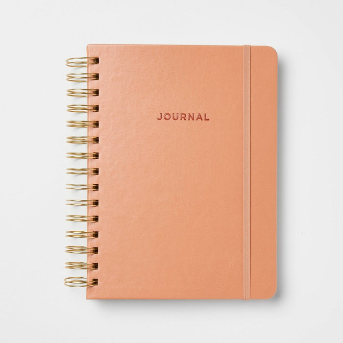 240pg College Ruled Journal 8"x6.5" Embossed Brown Faux Leather - Threshold