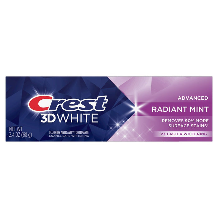 Crest 3D White Advanced Teeth Whitening Toothpaste, Radiant Mint - Trial Size - 2.4 oz