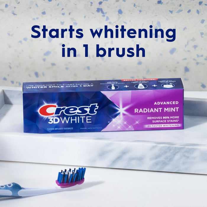Crest 3D White Advanced Teeth Whitening Toothpaste, Radiant Mint - Trial Size - 2.4 oz