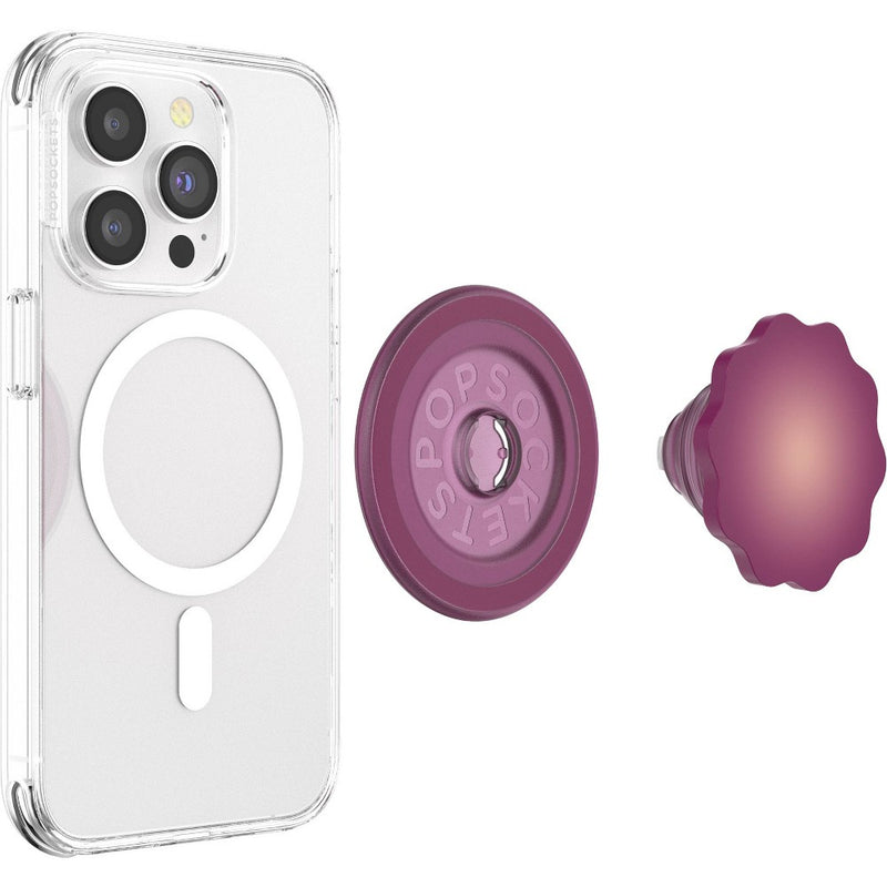 PopSockets Magnetic Phone GripwithMagSafe,MagneticAdapter RingIncluded - Molded Flower Red Wine Translucent