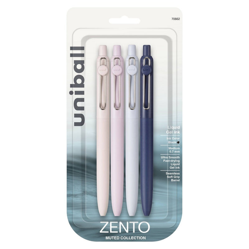uniball 4pk Zento Gel Pen 0.7mm Medium Point Black Ink Muted Barrel