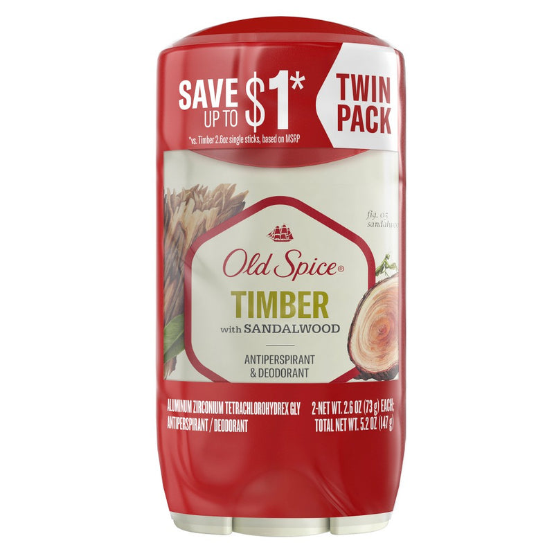 Old Spice Men's Timber with Sandalwood Antiperspirant Deodorant - 2.6oz/2pk