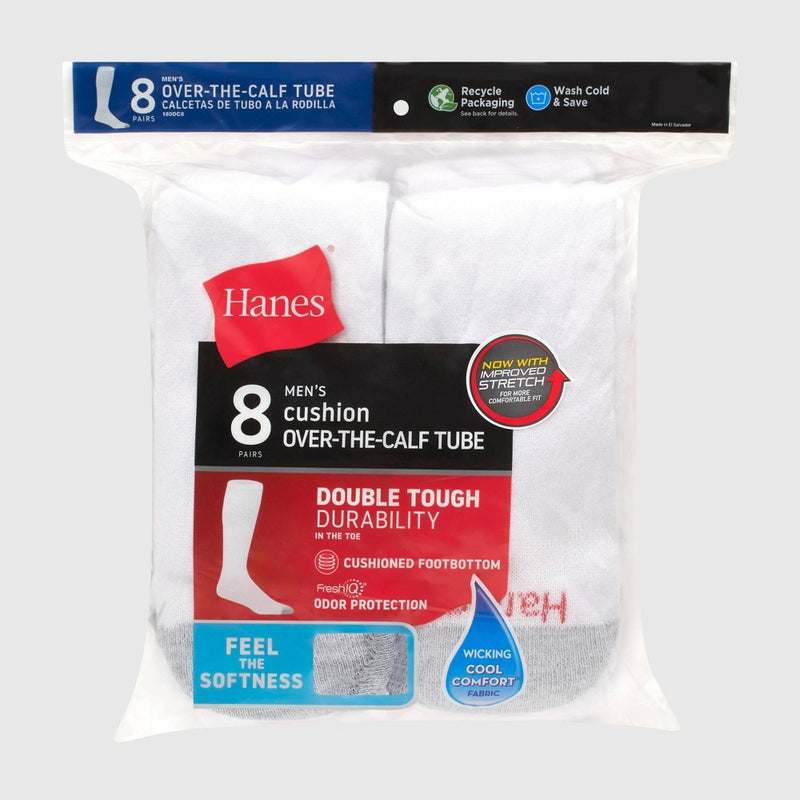Hanes Red Label Men's FreshIQ Over-the-Calf Tube Socks 8pk - White 6-12