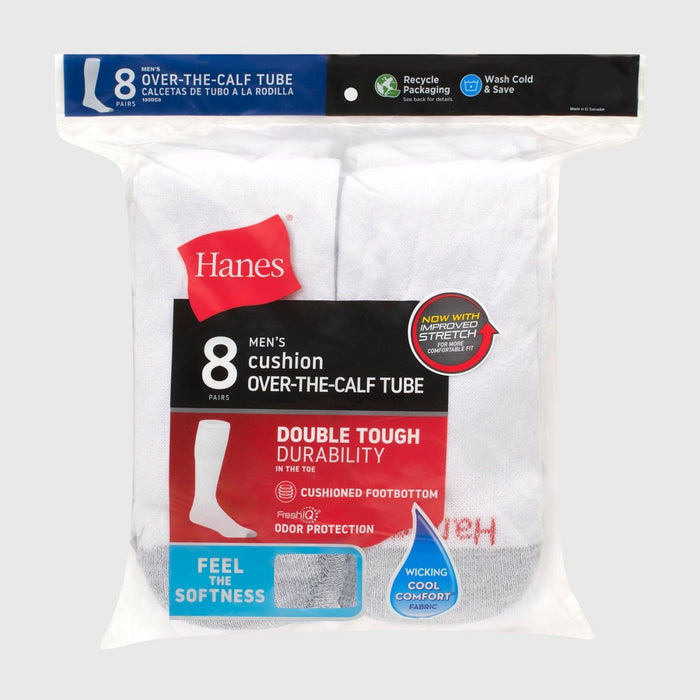 Hanes Red Label Men's FreshIQ Over-the-Calf Tube Socks 8pk - White 6-12