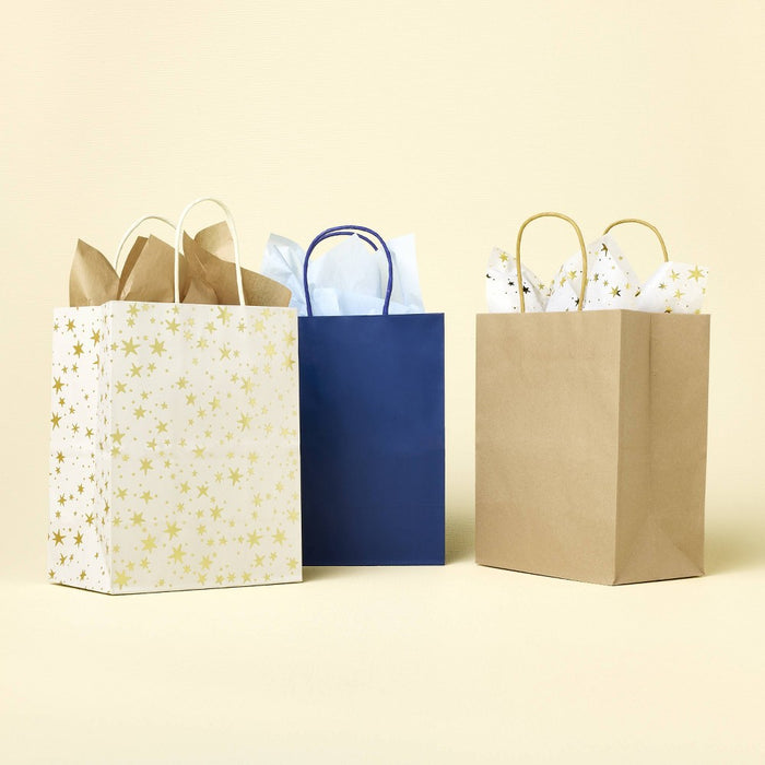 20ct Banded Gift Packaging Tissues Gold Foil Star White/Blue/Brown - Spritz