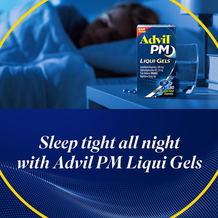 Advil PM Liqui-Gels Pain Reliever/Nighttime Sleep Aid Liquid Filled Capsules - Ibuprofen (NSAID) - 80ct