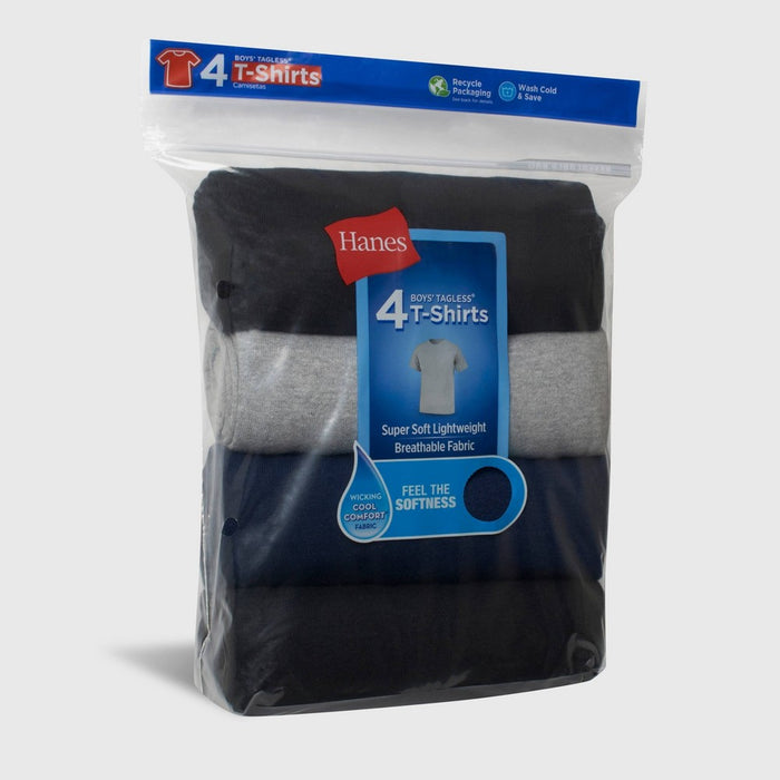 Hanes Boys' 4pk Crew Neck T-Undershirt - Black/Gray/Navy Blue S