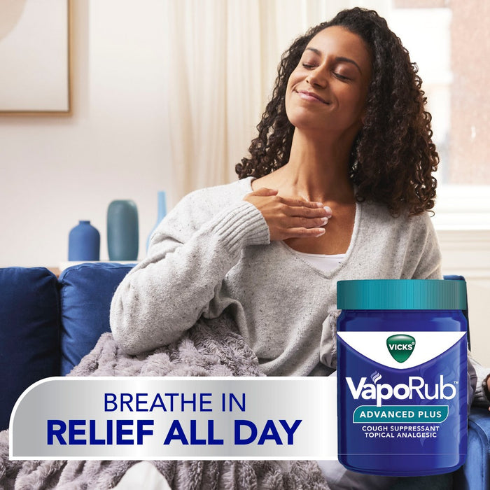 Vicks VapoRub Advanced Plus Cough Suppressant Topical Chest Rub Analgesic Ointment - 2.82oz