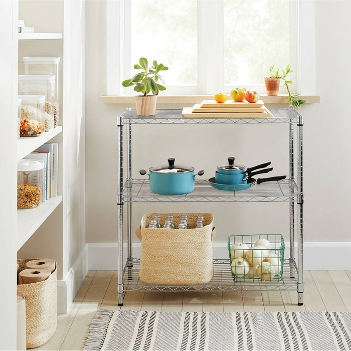 3 Tier Wide Wire Shelving Chrome - Brightroom (LOCAL PICKUP ONLY)