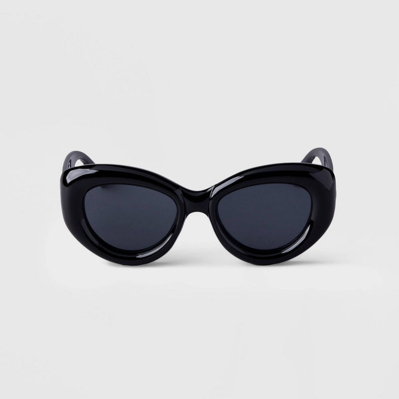 Women's Bubble Round Cateye Sunglasses - A New Day Black