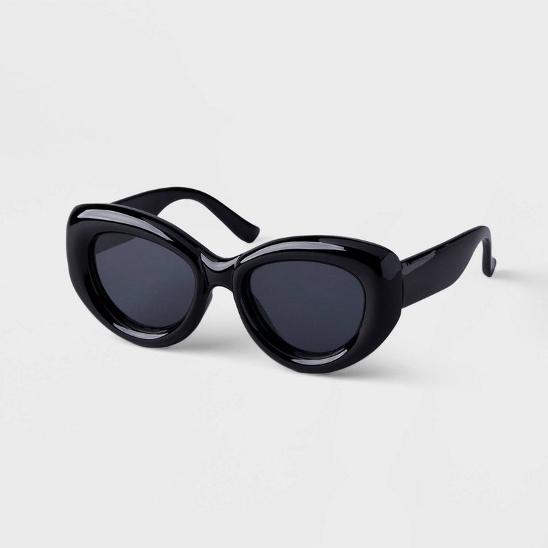 Women's Bubble Round Cateye Sunglasses - A New Day Black