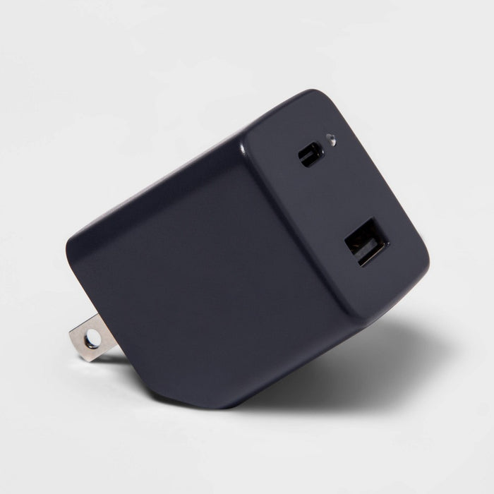 Dual Port 25W USB-A and USB-C Wall Charger - heyday Dusk Blue