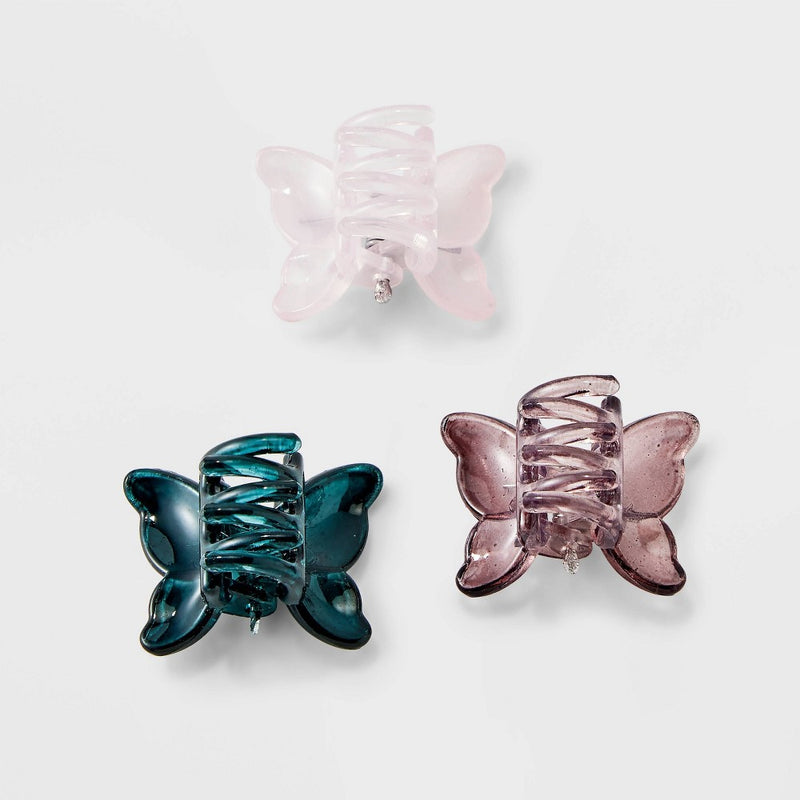 Clear Butterfly Mini Claw Hair Clip Set 10 pc - Wild Fable Pink/Purple/Black