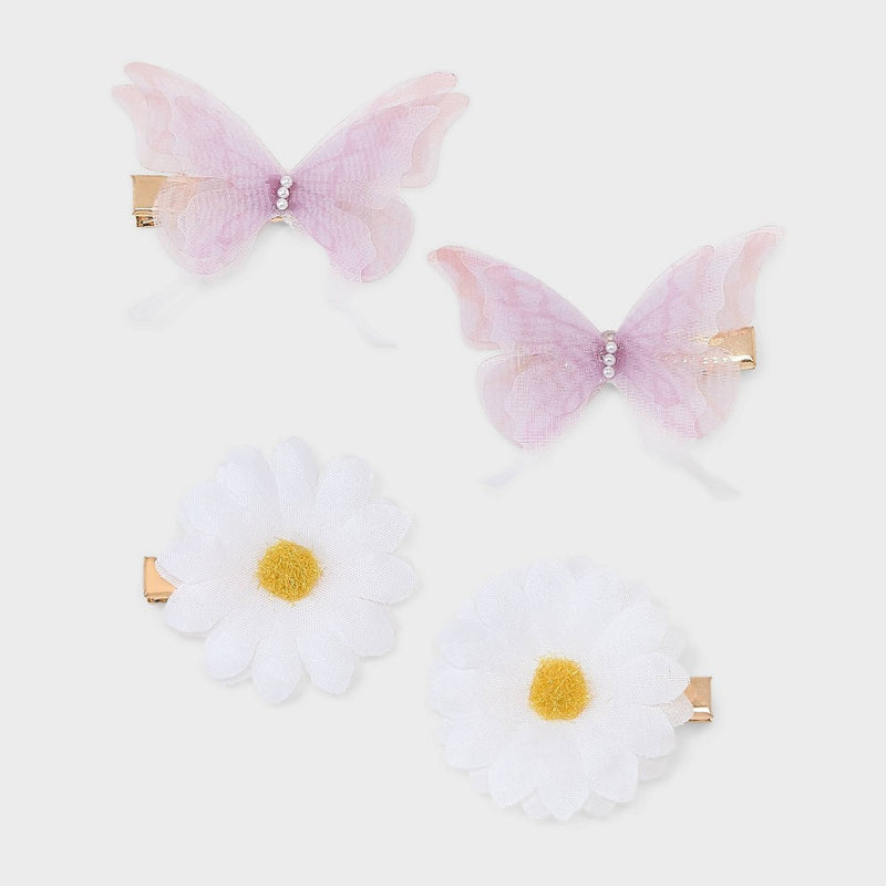 Daisy and Pearl Butterfly Hair Clip Set 4pc - Wild Fable Pink/White