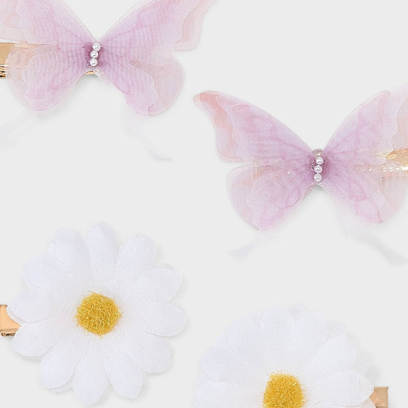 Daisy and Pearl Butterfly Hair Clip Set 4pc - Wild Fable Pink/White