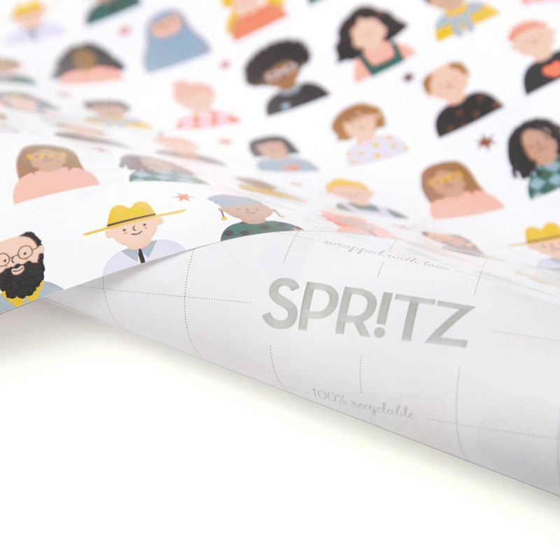 Gift Wrap People Printed Pattern - Spritz: Multicolor, FSC Certified, All-Occasion, Bronze Foil Stars (LOCAL PICKUP ONLY)