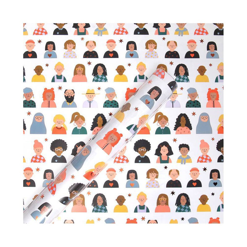 Gift Wrap People Printed Pattern - Spritz: Multicolor, FSC Certified, All-Occasion, Bronze Foil Stars (LOCAL PICKUP ONLY)