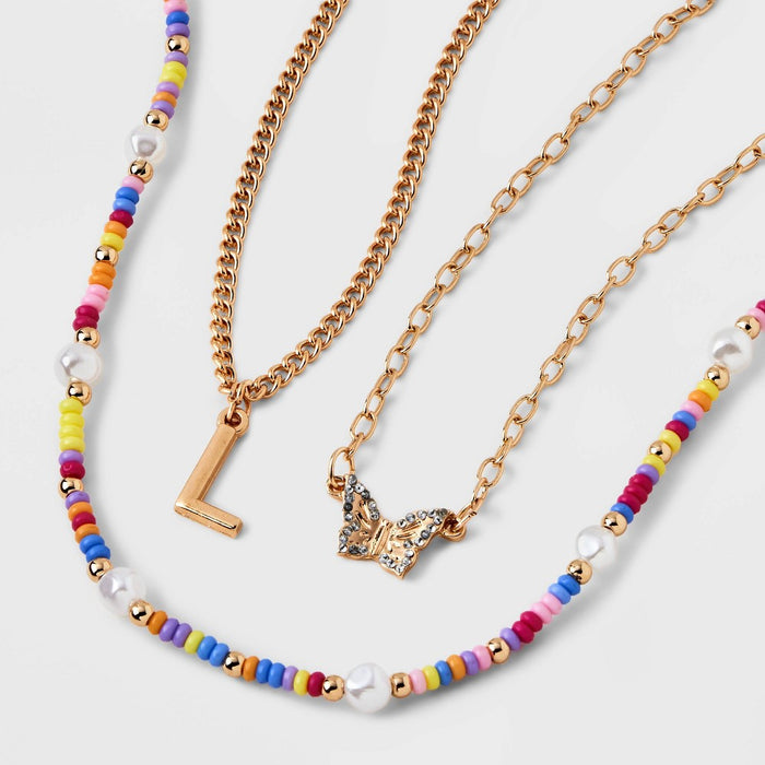 Girls' 3pk Initial 'L' Beaded Necklace Set - art class