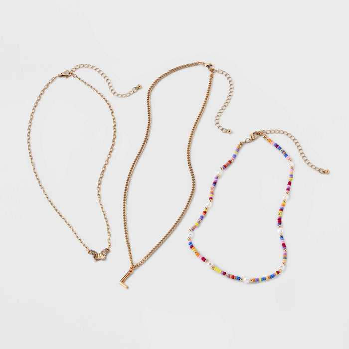Girls' 3pk Initial 'L' Beaded Necklace Set - art class