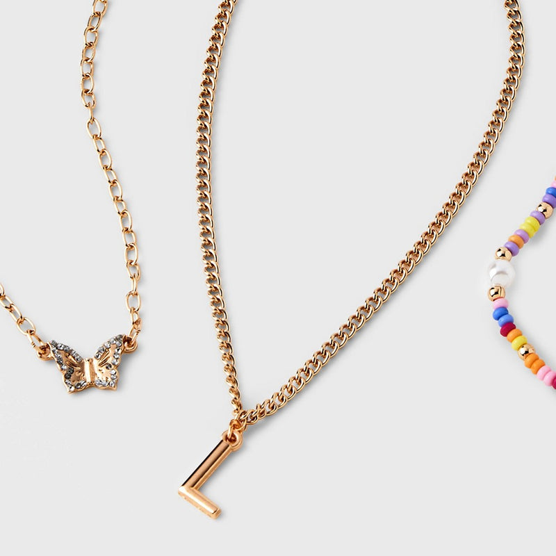 Girls' 3pk Initial 'L' Beaded Necklace Set - art class