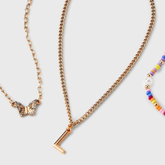Girls' 3pk Initial 'L' Beaded Necklace Set - art class