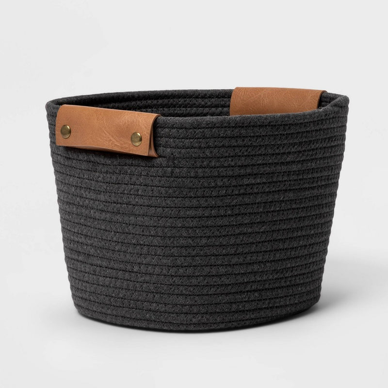 11" Decorative Coiled Rope Basket Gray Charcoal - Brightroom