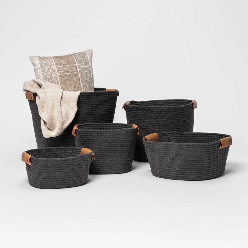11" Decorative Coiled Rope Basket Gray Charcoal - Brightroom