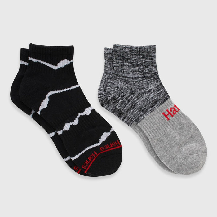 Hanes Originals Premium Men's Ankle Socks 2pk - Black/Gray 6-12