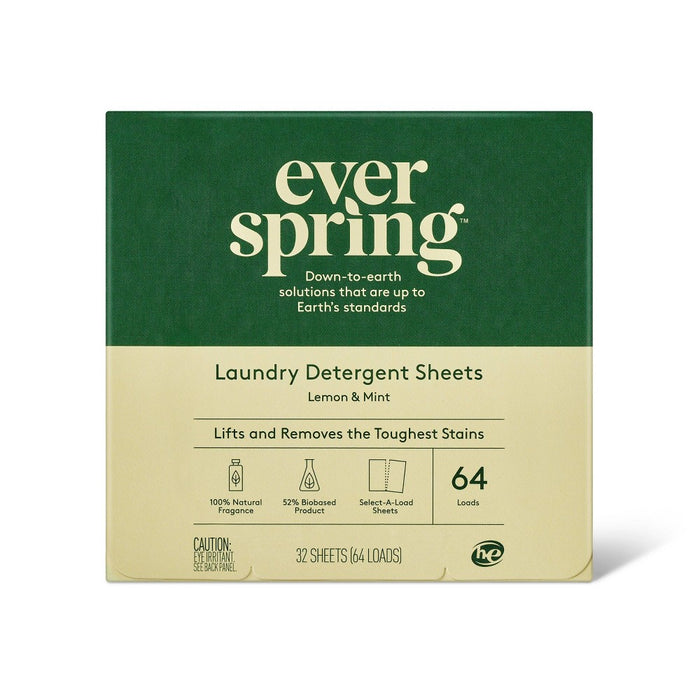 Lemon & Mint Laundry Detergent Sheets - 64 Loads - Everspring
