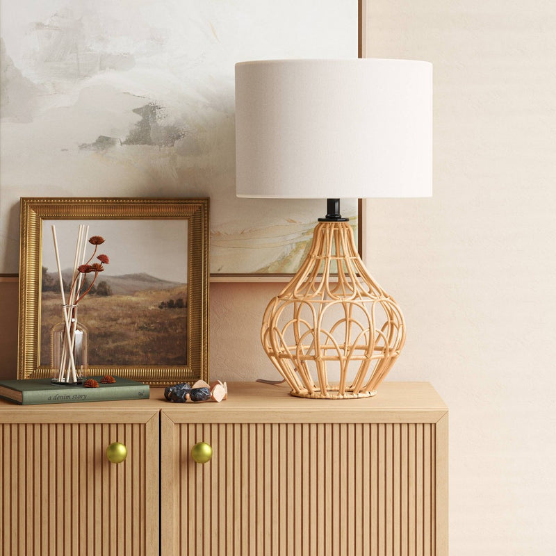 20"x12" Boho Rattan Table Lamp Brown - Threshold (LOCAL PICKUP ONLY)