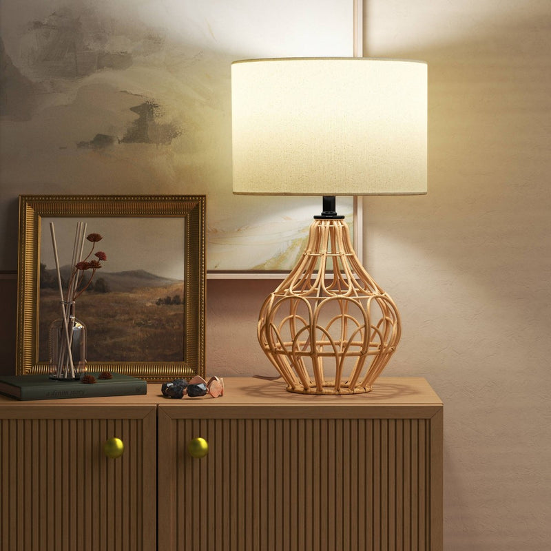 20"x12" Boho Rattan Table Lamp Brown - Threshold (LOCAL PICKUP ONLY)