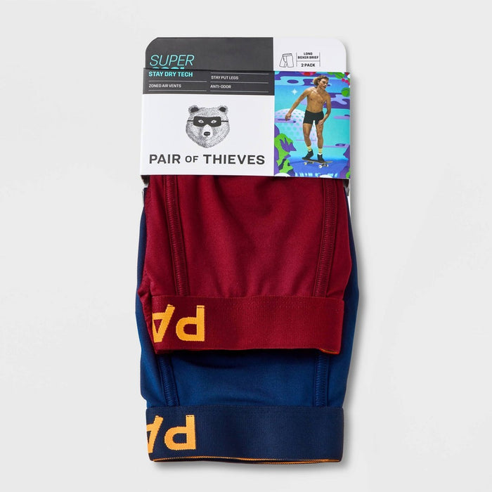 Pair of Thieves Men's SuperCool Long Leg Boxer Briefs 2pk - Red/Blue S: Moisture-Wicking, Anti-Odor, Supportive Pouch, Polyester & Spandex