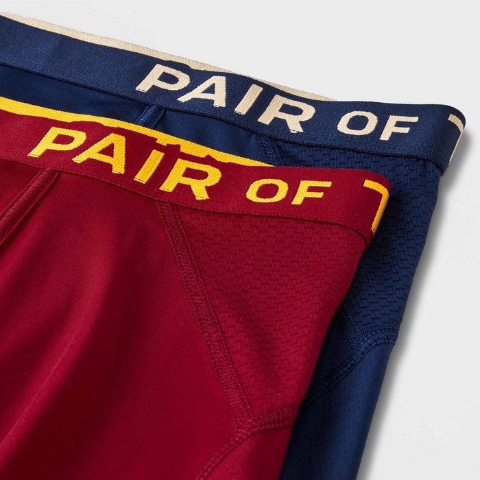 Pair of Thieves Men's SuperCool Long Leg Boxer Briefs 2pk - Red/Blue S: Moisture-Wicking, Anti-Odor, Supportive Pouch, Polyester & Spandex