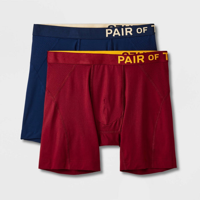 Pair of Thieves Men's SuperCool Long Leg Boxer Briefs 2pk - Red/Blue S: Moisture-Wicking, Anti-Odor, Supportive Pouch, Polyester & Spandex