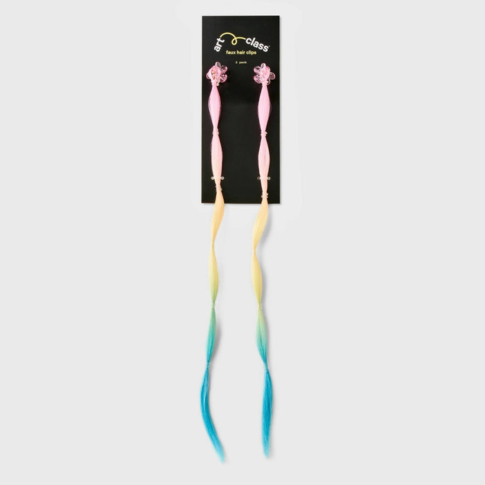Girls' 2pk Faux Hair Rainbow Bubble Braid Clips - art class