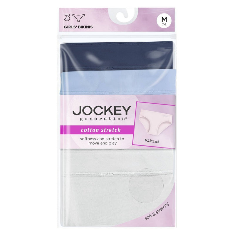 Jockey Generation Girls' 3pk Bikini - White/Navy Blue/Light Blue XL