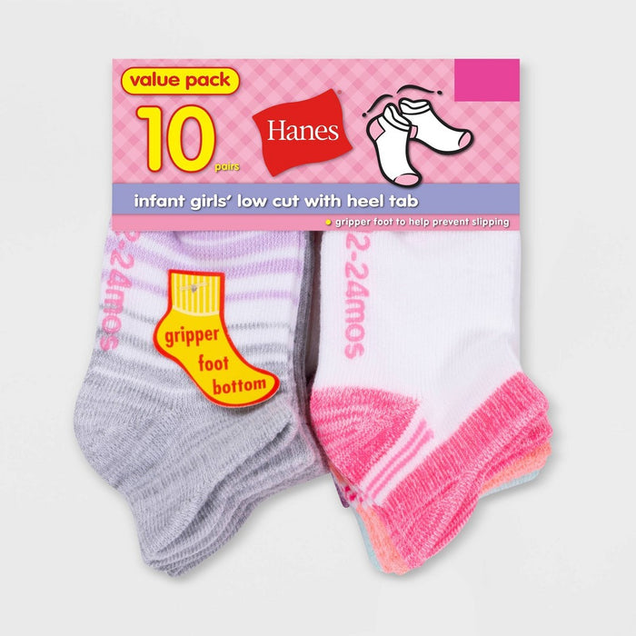 Hanes Baby Girls' 10pk Heel Shield Athletic Socks - Colors May Vary 12-24M